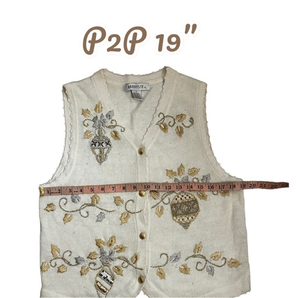 Vintage Arriviste Ugly Christmas Sweater Vest Adorned w. Silver & Gold Medium - Picture 12 of 14